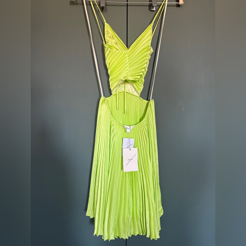 Nwt A.L.C. Ari Pleated Mini Dress Green Side Cut Out size 0 - Picture 5 of 8